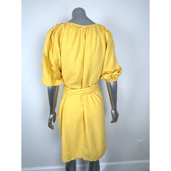 Banana Republic Linen Blend Wrap Dress Poppy Yellow Puff Sleeve SP - Picture 6 of 10